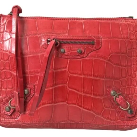Balenciaga  Classic Pouch Purse Wristlet Bag Red Exotic Skin Leather - Picture 1 of 6
